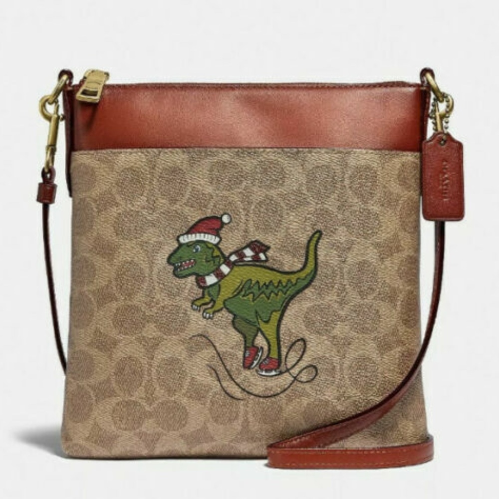 NWT Coach Kitt Messenger Crossbody In Signature Canvas W/Rexy Print Khaki Rust